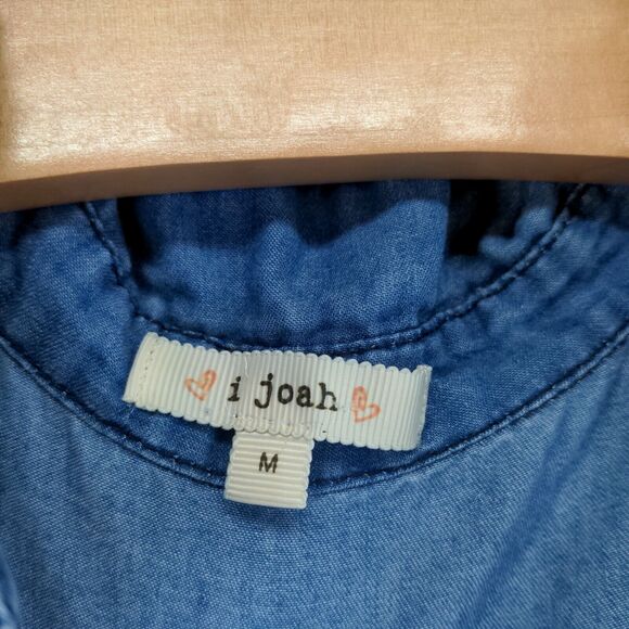 I Joah Denim Button Up Womens Medium Long Sleeve Blue Faux Pocket Polyester - Picture 8 of 12